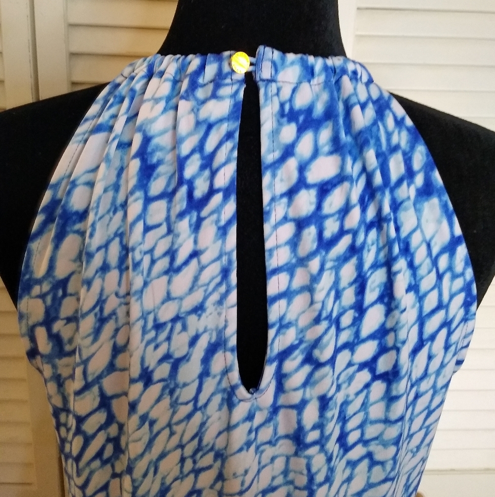 Michael Kors Blue Abstract Halter Blouse Keyhole Front Size S - Picture 3 of 12